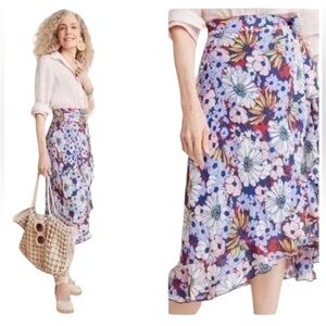 Maeve by Anthropologie Sybil True Wrap Floral Side Tie Midi High Low Skirt SZ M
